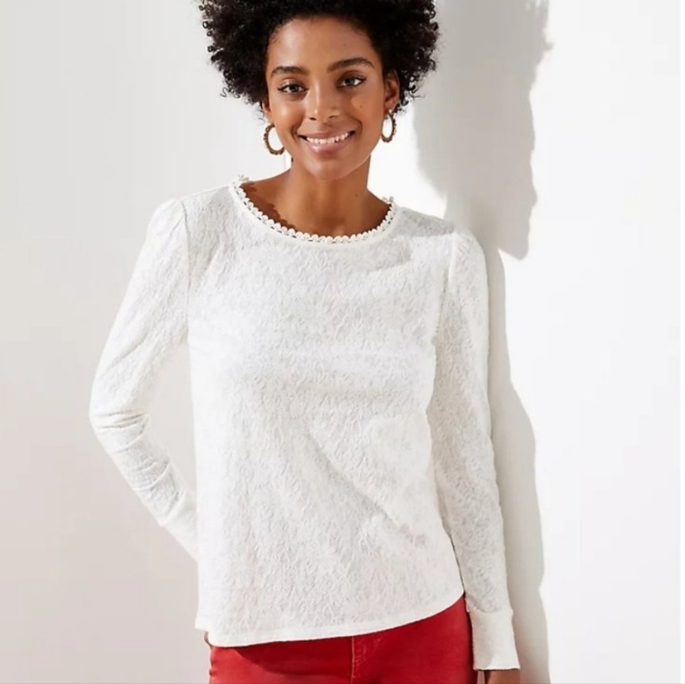Loft Lace-Detailed Long-Sleeve Top in Women's S